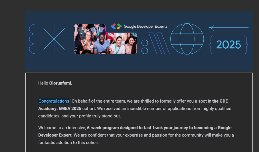 GDE Academy Acceptance Email