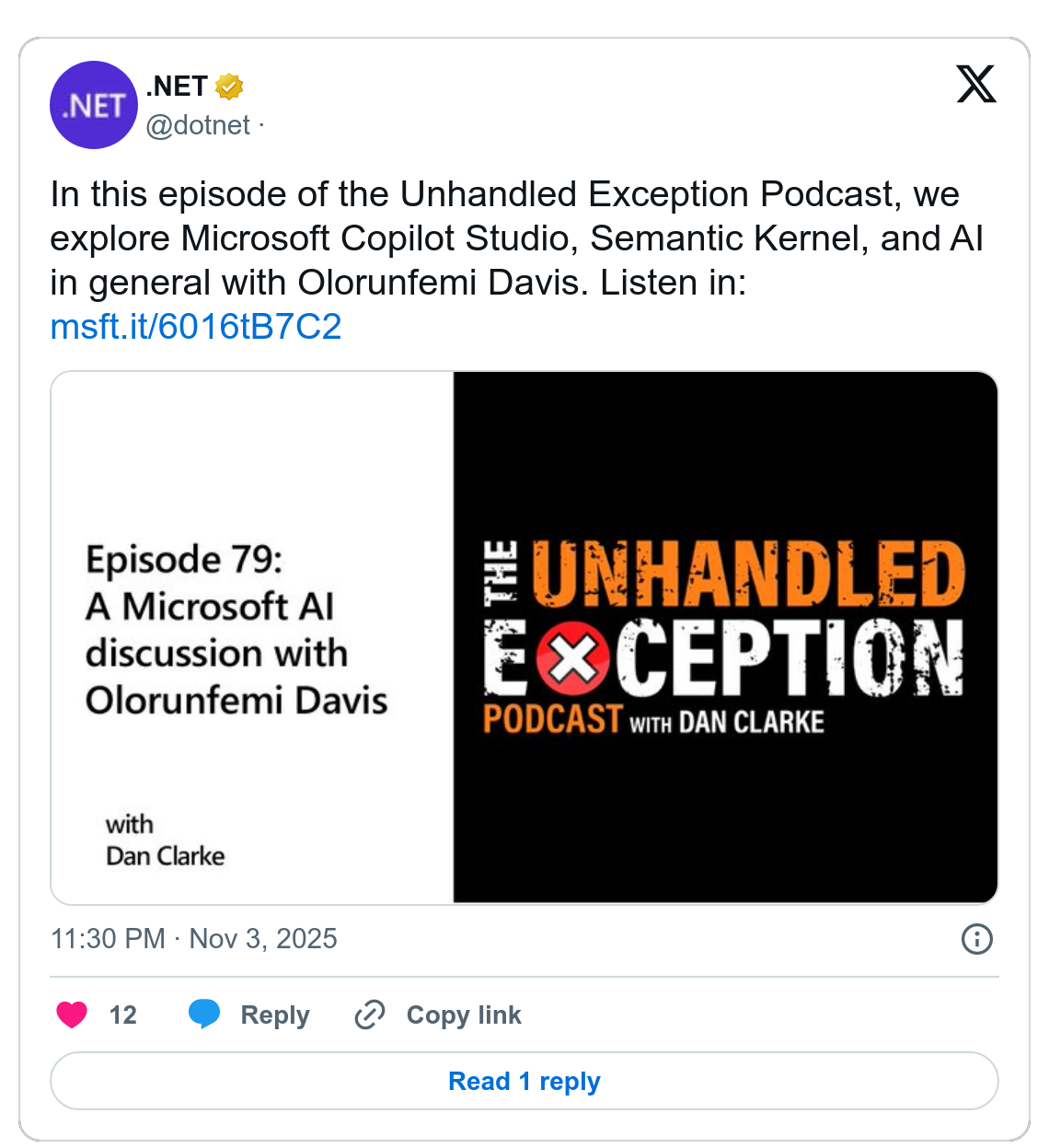 The .NET team featuring the podcast episode on X